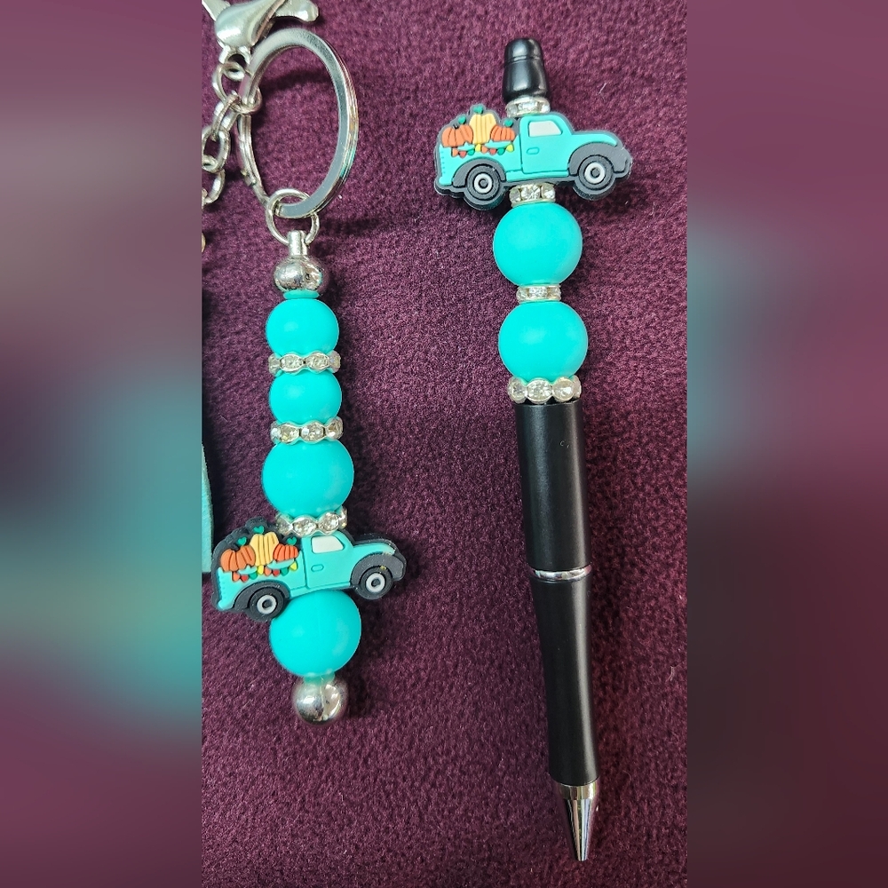 Kids Turquoise Truck Keychain and Stylus Set